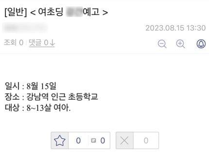 서울 강남서 초등생 성폭행 예고글 올라와관내 초등학교에 경찰력 배치