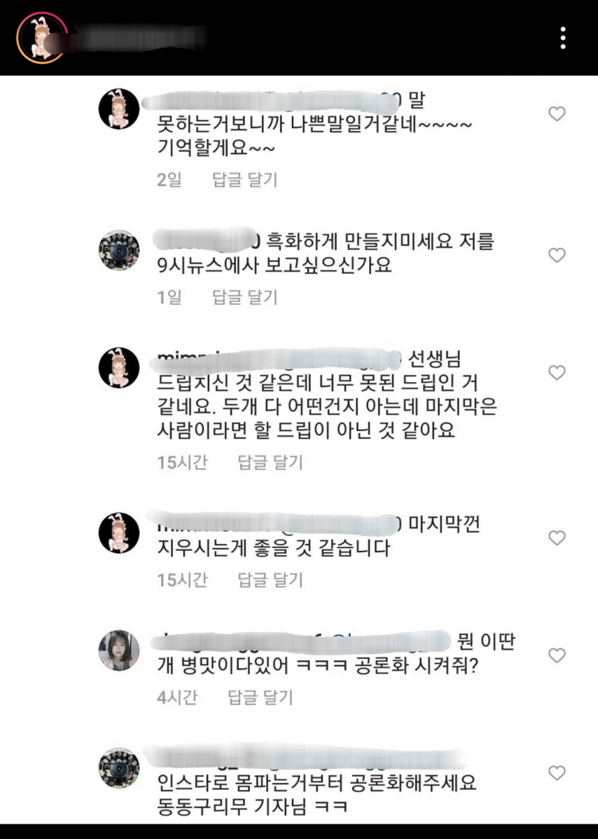 인스타 모델한테 선넘은 드립친 댓글