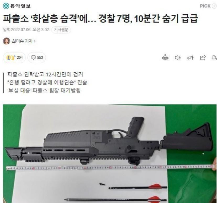 파출소 습격 사건에 사용된 화살총(에어재블린) 위력