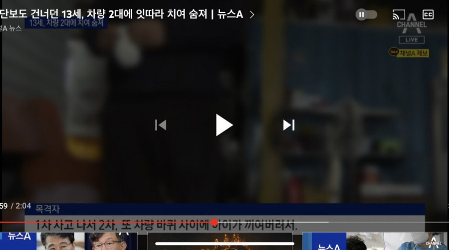 횡단보도 건너던 13세 차량 2대에 잇따라 치여숨져