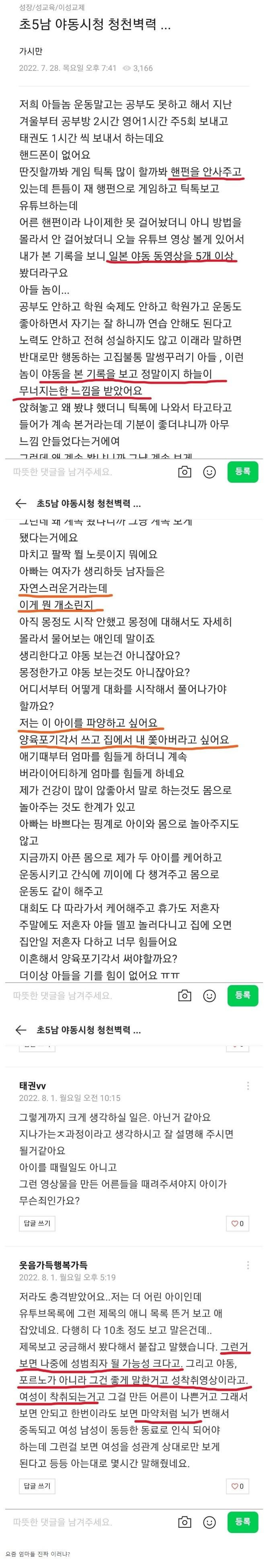 초딩 아들 ㅇㄷ 봤다고 파양시키고 싶다는 엄마