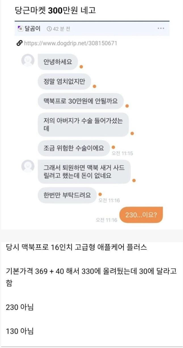 당근마켓 300만원 네고 사유