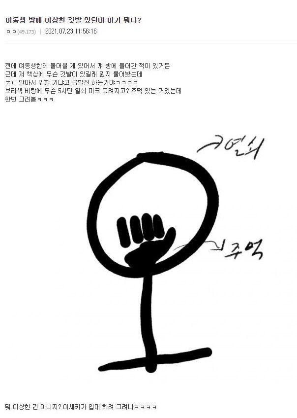 여동생 방에 있던 정체모를 깃발