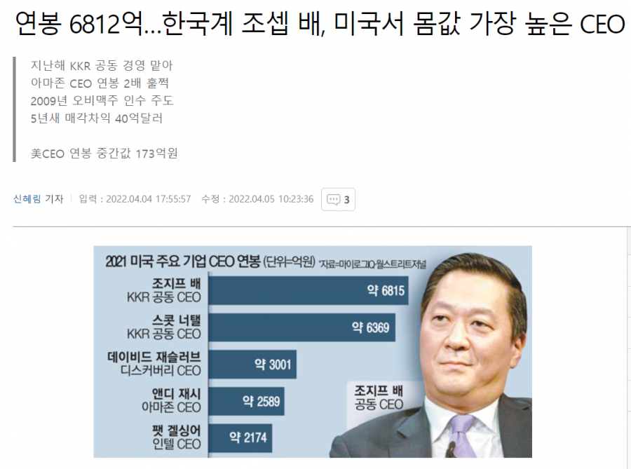 월가에서 연봉 7천억 받고있는 한국인 ㄷㄷ