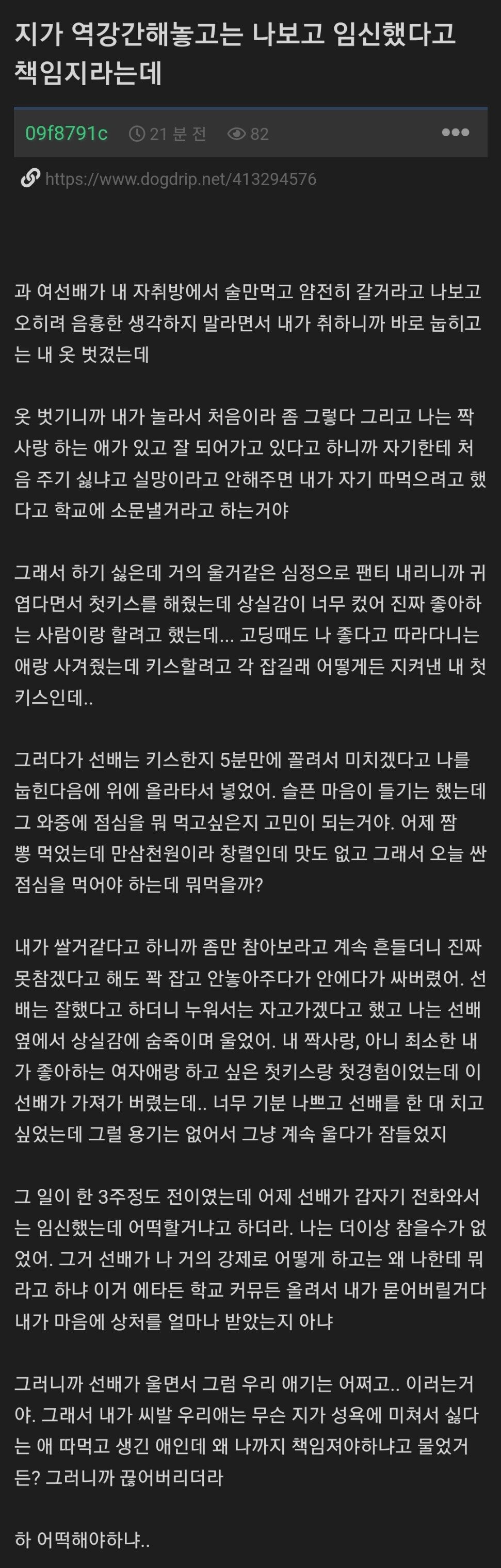 역강간하고 임신까지 책임지라는 여선배.jpg